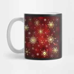 Golden Snowflakes on Red Background Mug